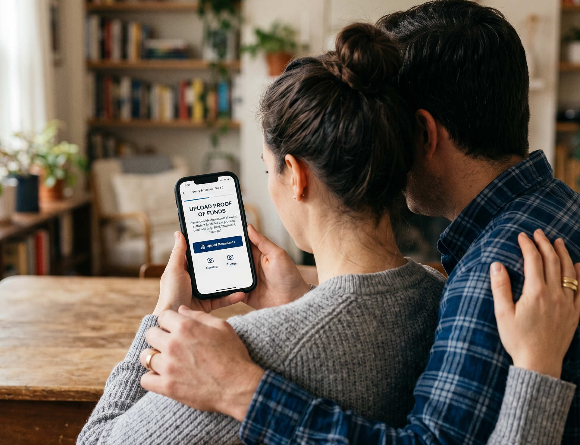Couple uploading proof of funds on phone